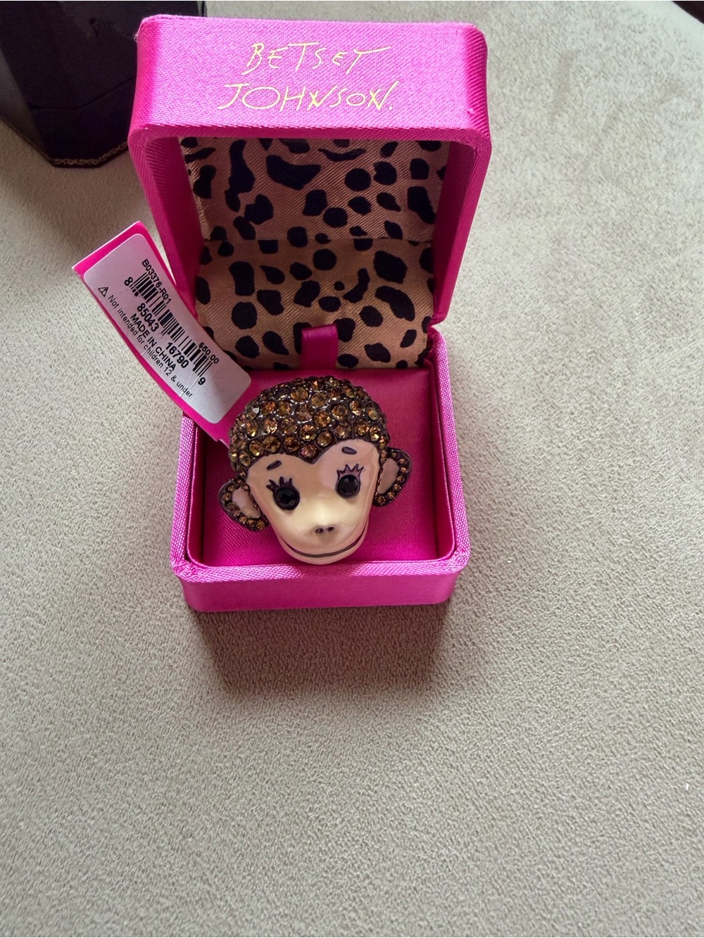 Betsey Johnson Pink and Brown Monkey Face Ring